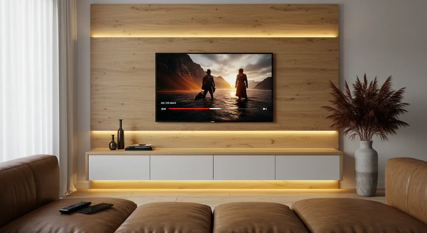 Home theater em MDF Carvalho Claro com laca branca e LED para TV 75 — Art Closet