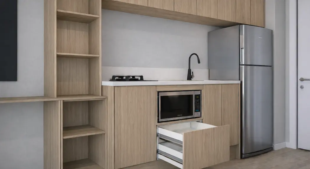 Integração funcional em apartamento studio com móveis planejados — Art Closet